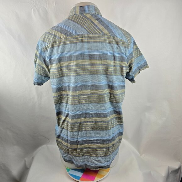 Columbia Shirt Mens Medium Grey Yellow Striped Button Up Short Sleeve Outdoors 1 - Picture 5 of 8